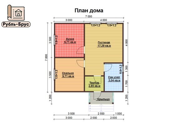 Дом из бруса Максим 7x7 — строительство под ключ в Москве | RublBrus