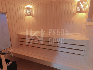 Мобильная баня в БАРН стиле с крыльцом